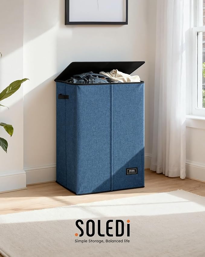 SOLEDI Laundry Hamper with Lid 130L Large & Tall Collapsible Laundry Basket, Clothes Hamper with Bag Removable Easy to Carry, Dirty Hampers for Bedroom, Bathroom, Dorm, College, Blue - Image 8