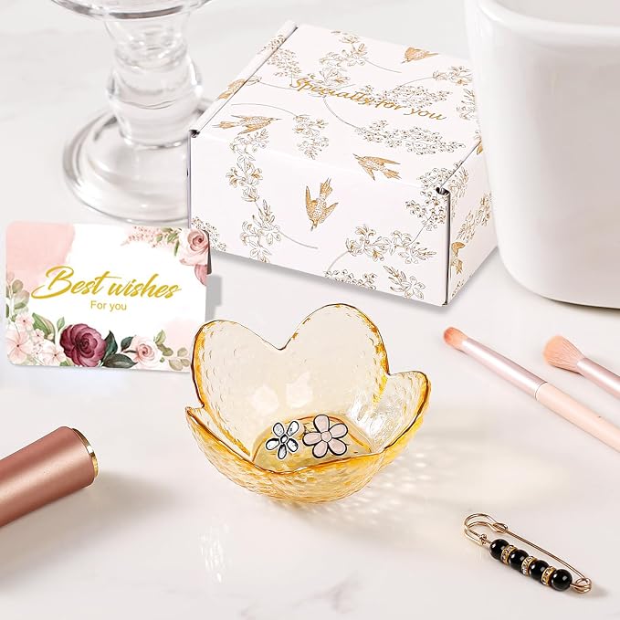 Yellow Flower Ring Dish Jewelry Dish Glass Jewelry Tray Small Trinket Tray Ring Holder Dish Cute Room Decor Aesthetic Bathroom Decor House Warming Engagement Birthday Gifts for Women Stocking Stuffers - Image 3