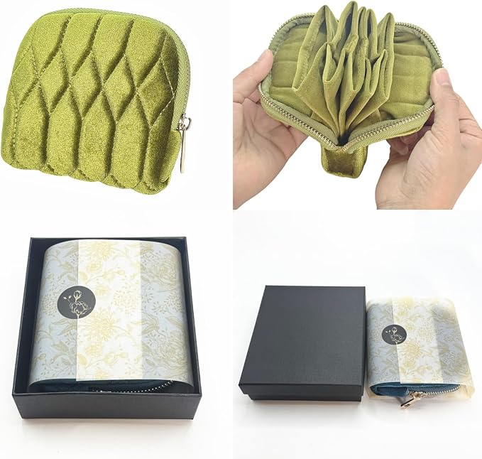 Small Travel Jewelry Case - Jewelry Travel Organizer Bag with for Bracelets, Necklaces, Bangles, Jewelry Organizer Storage Bag Gift for Women Girls,5.1x4.72x1.18 IN- RJB001-Green - Image 5