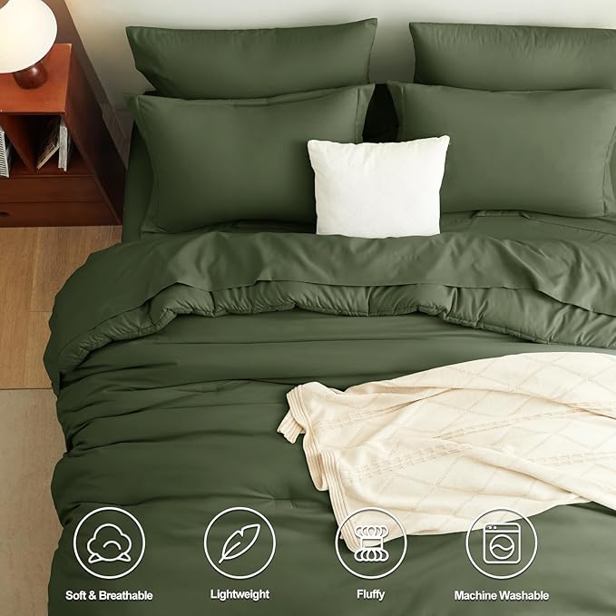 CozyLux Full Size Comforter Sets Olive Green, 7 Pieces Bed in a Bag Full Comforter Set with Sheets, Luxury Bedding Sets with Down Alternative Comforter, Fitted Sheet, Flat Sheet, Pillowcases & Shams