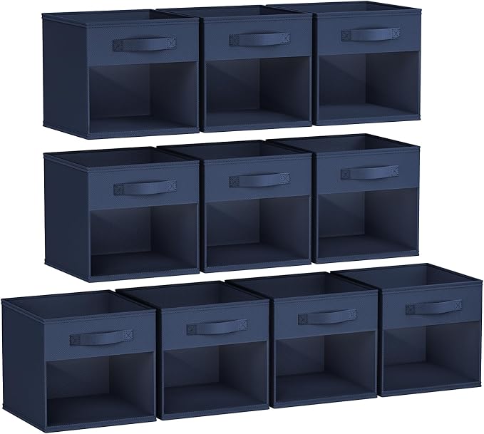 DIMJ Storage Cubes, Cube Storage Bin, 10 Pack Foldable Baskets with Window, Closet Storage Bins with Handle, 11x 11 inch Storage Cubes for Clothes, Toys, Books (Navy Blue) by DiMJ