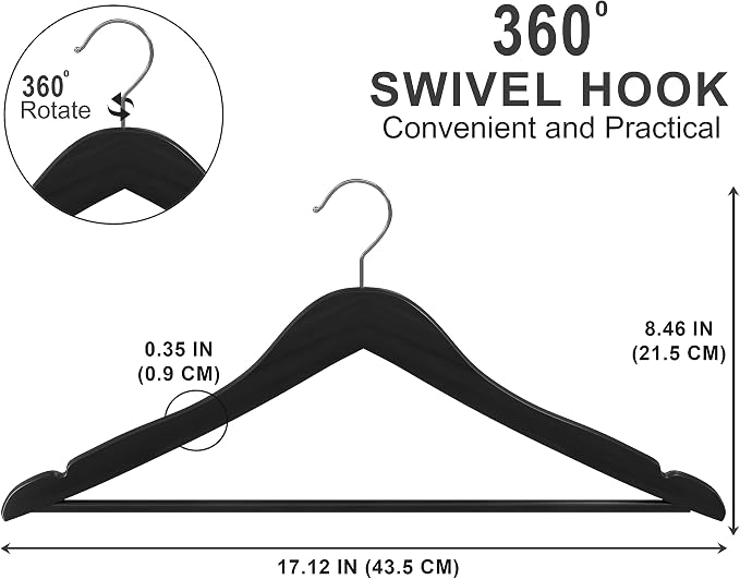 Utopia Home Premium Wooden Hangers 20 Pack - Durable & Slim Coat Hanger - Suit Hanger with 360-Degree Rotatable Hook - Wood Hangers with Shoulder Grooves (Black Color) - Image 3