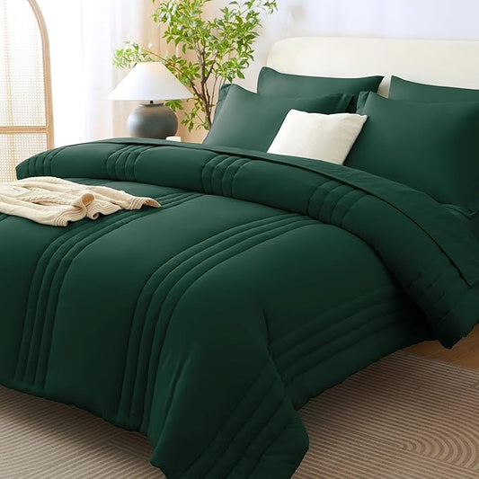 CozyLux Queen Size Comforter Sets - 7 Piece Bed in a Bag Emerald Green Comforter Set with Sheets Queen Bed Set All Seasons, Bedding Set with Down Alternative Comforter, Sheets, Pillowcases & Shams