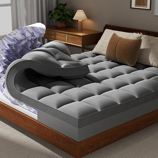 Dual Layer 5 Inch Memory Foam Mattress Topper Full - 2 Inch Gel Memory Foam and 3 Inch Pillow Top Mattress Pad, 7-Zone Egg Crate Full Size Mattress Topper (Dark Gray)