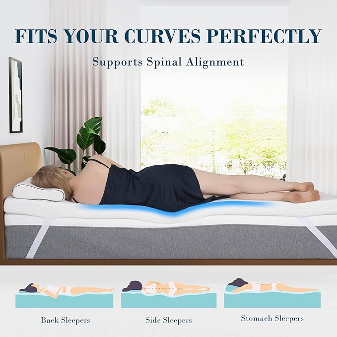 2 Inch Queen Memory Foam Mattress Topper, Cooling Gel Bed Topper with Removable Cover, Soft & Pain Relief & Breathable, CertiPUR-US & Oeko-Tex Certified