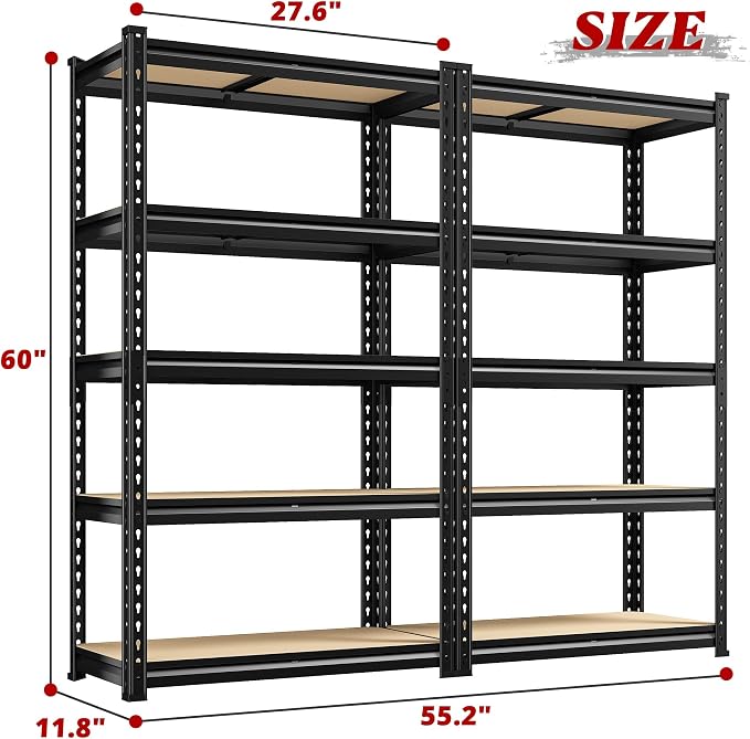 REIBII Set of 2 Storage Shelves 5 Tier Garage Shelving Heavy Duty Metal Shelving 2000LBS Garage Shelves Adjustable Metal Shelf for Kitchen Warehouse Pantry Commercial Use 27.6" Wx11.8 Dx60 H - Image 3
