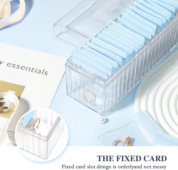 HOMEHIVE Acrylic Jewelry Box Organizer, Clear Jewelry Organizer Holder with 20 Portable Anti Tarnish Jewelry bags, Travel Jewelry Case for Earrings/Rings/Necklaces for Women Girls, Blue - Image 5