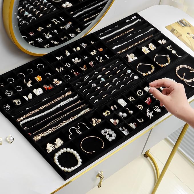 SPAKOWN Jewelry Drawer Organizer Inserts Set of 9, Jewelry Trays for Drawers Velvet Jewelry Organizer Tray Drawer Jewelry Organizers and Storage for Earring Ring Necklace Watch Bracelet (Black) - Image 2