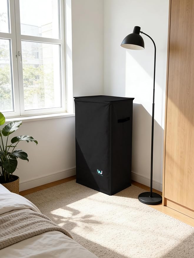 WTREE Laundry Hamper with Lid, Reinforced Sturdy Clothes Hamper with Anti-Puncture Base, Large Collapsible Laundry Basket with Removable Liner Bag, Tall Dirty Clothes Bin for Family, 100L Black - Image 7