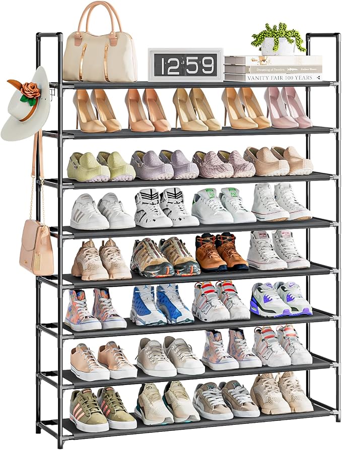 OYREL 8 Tier Shoe Organizer, 33.3in Wide x 11.2in Deep x 55.7in Tall, Black Metal and Plastic Shoe Rack, Holds up to 32-40 Pairs of Shoes by OYREL