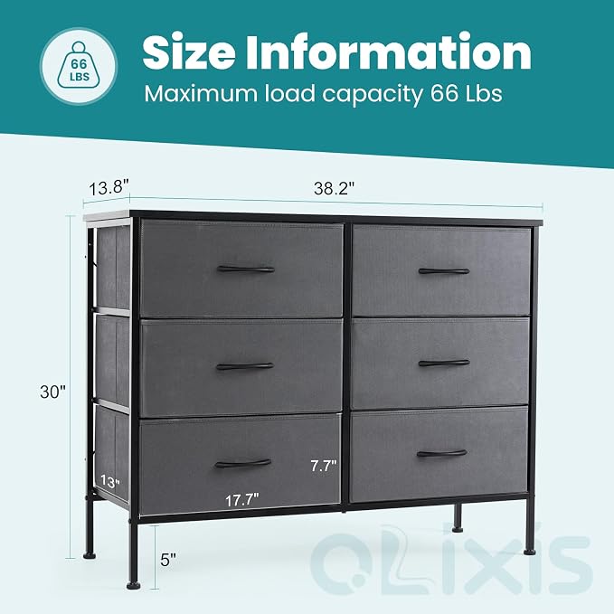 OLIXIS 6 Drawers Storage Organizers Units, Closet Organizers and Storage for Clothes, Fabric Storage Drawer TV Stand for Living Room, Chest of Dresser in 31.5" D x 11.8" W x 31.5" H, Grey - Image 3