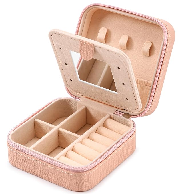 Neveika Jewelry Box with Mirror,Small Jewelry Organizer Box，Travel Jewelry Case for Women，Gift Jewelry Boxes for Female Girls (mirror pink) - Image 8