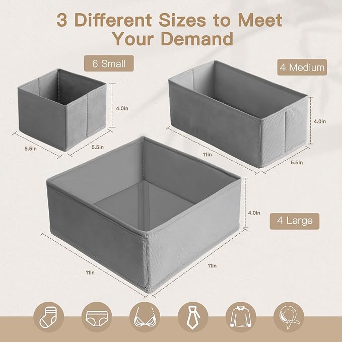Criusia Drawer Organizer Clothes, 14 Pack Dresser Organizer for Baby Clothes, Underwear, Sock- Foldable Closet Organization and Storage Dividers Bins for Nursery, Bedroom and Dorm (Grey) - Image 3