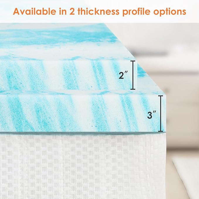 Sweetcrispy Mattress Topper King, 3 Inch Thick Memory Foam Gel Infused Cooling Toppers Pad for King Size Bed, Sleeper Sofa, RV, Camper, CertiPUR US Certified, Ventilated and Breathable