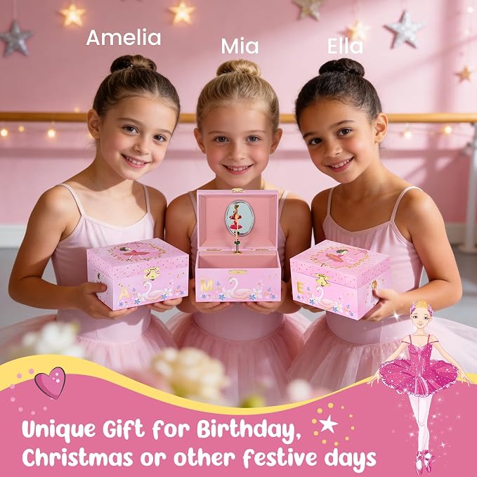 Personalized Initial L Musical Jewelry Box for Girls - Ballerina Music Box with Spinning Dancer, Includes Unicorn Necklace & Bracelet Set, Custom L Letter Keepsake for Kids Ages 3-10 - Image 3