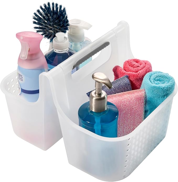 madesmart Large Portable Shower Caddy, Hold Soap, Shampoo, Hair Supplies and Beauty Products, Cleaning Supplies Organizer for Home, Dorm, Plastic Shower Tote, Soft Handle, Frost - Image 6