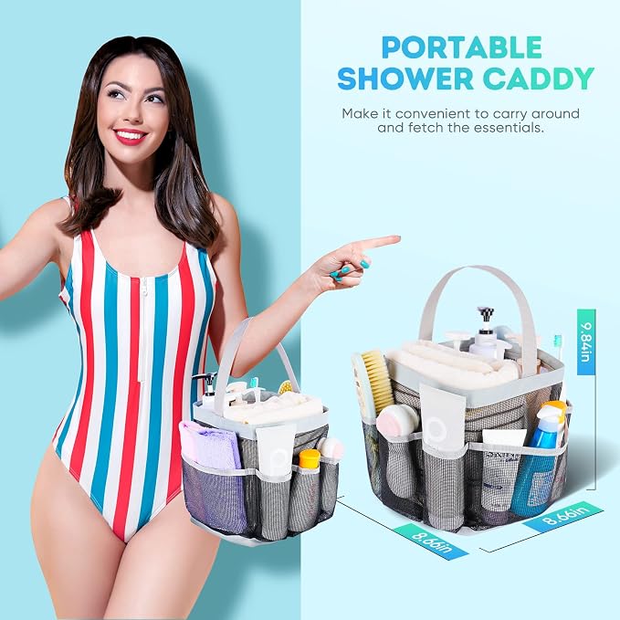 EUDELE Mesh Shower Caddy Portable for College Dorm Room Essentials,Shower Caddy Dorm with 8-Pocket Large Capacity for Beach,Swimming,Gym,Travel essentials - Image 4