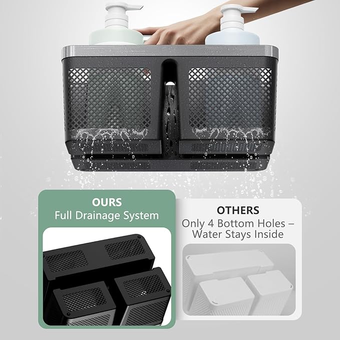 BYUNER 2Pack Shower Caddy Dorm: Portable Bathroom Caddy Organizer with Handle, Plastic Hard Shower Basket Storage Tote for Toiletry, Drainage, College Dorm Room Essentials, Black - Image 4