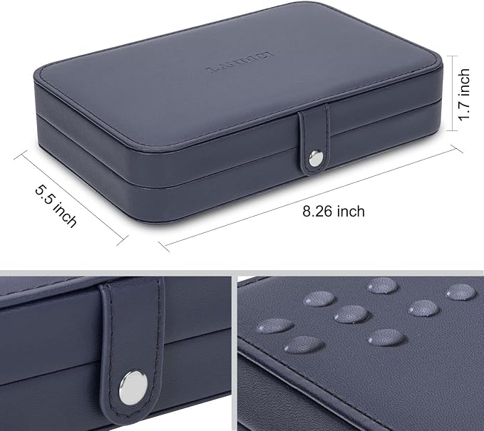 LANDICI Small Jewelry Box for Women Girls, PU Leather Travel Jewelry Case, Portable Jewelry Organizer Storage Holder Display for Ring Earrings Necklace Brooch Men Kids Gift, Dark Blue - Image 6