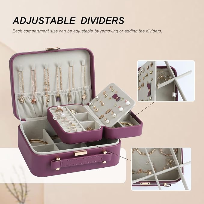 Jewelry Box for Women, Travel Jewelry Organizer Ladies Watch and Jewelry Case Travel Jewelry Case for Necklaces. (Burgundy Red) - Image 6