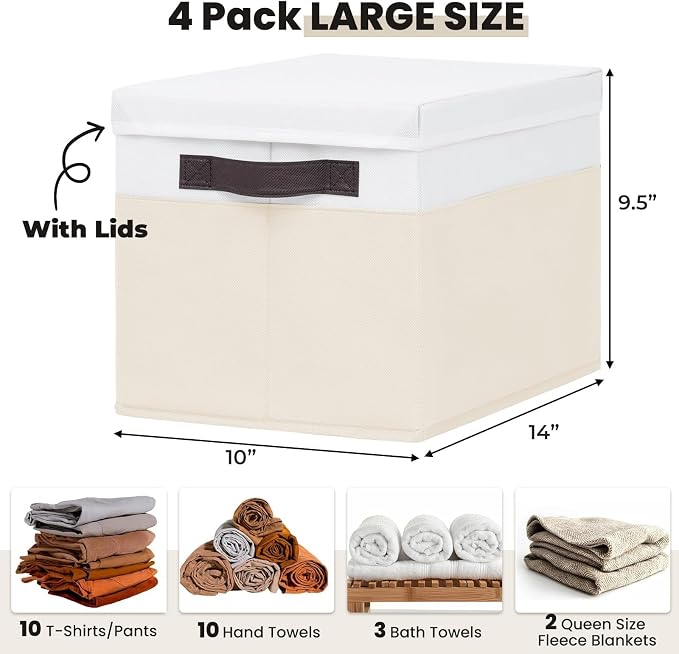 Large Nursery Closet Organizer Bins with Lids 4 Pack - 23 QT Decorative Storage Baskets for Living Room Bedroom Shelf - Stackable Storage Boxes with Lids Handles for Clothes Sweater Book Towel Purse - Image 2
