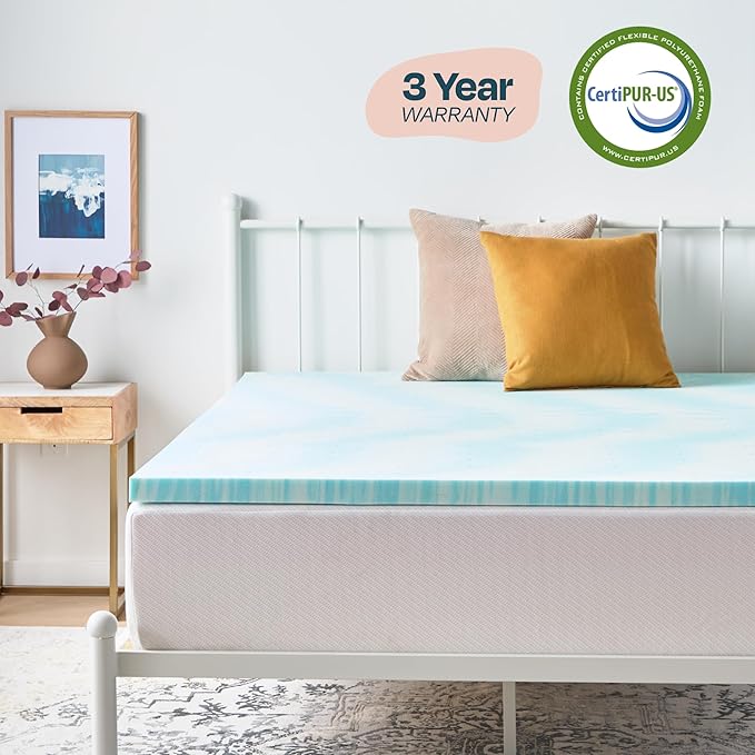 Linenspa 2 Inch Swirl Gel Memory Foam Mattress Topper, California King Size – Cooling Gel Infused, Ventilation Holes – Pressure Relieving Bed Topper – CertiPUR Certified