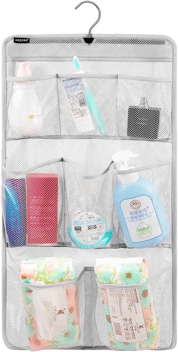 Mesh Shower Organizer Hanging Caddy Quick Dry Bathroom Storage for Toiletry Accessories with Rotating Hanger (8 Pockets) by ANZORG