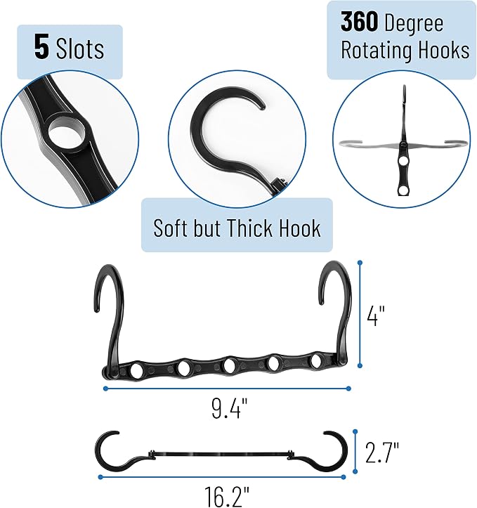 Mr. Pen- Space Saving Hangers for Clothes, 16 pcs, Black, Plastic Multi Clothes Hangers Space Saving, 5 Slots, 360° Rotating Hooks (Pack of 2) - Image 3