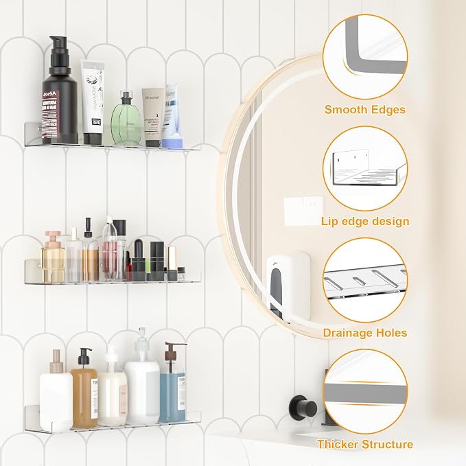 LAZYROSY 10 Pack Floating Shelves - Clear Acrylic/PET Wall Mounted Non-Drilling Storage Rack with Adhesive, Invisible Bathroom and Bedroom Shelves for Kitchen, Living Room, Clear Decoration - Image 4