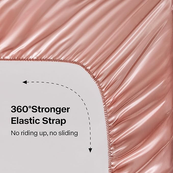 BEDELITE Satin Sheets Queen Size Bed Set, Luxury Soft Rose Pink Silky Sheets for Hair and Skin, Similar to Silk Bed Sheets Set 4 Pieces with 1 Deep Pocket Fitted Sheet, 1 Flat Sheet, and 2 Pillowcases
