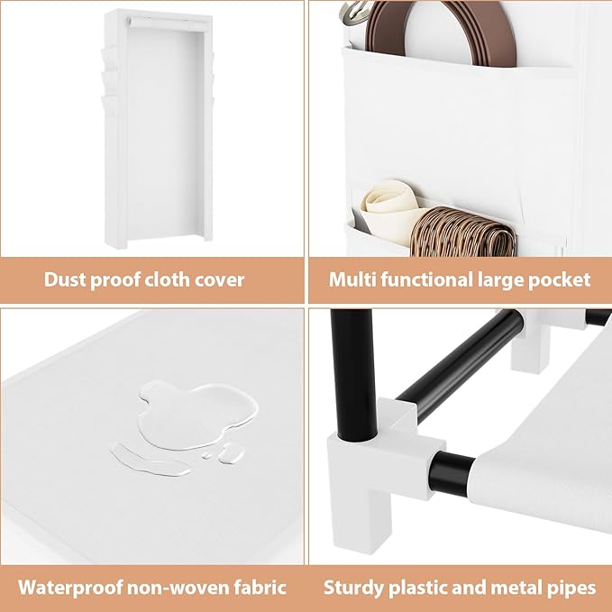 VTRIN Vertical Narrow Shoe Rack Organizer Tall Shoe Rack for Closet Entryway 10 Tier Non-Woven Cover Shoe Shelf Holds 36-41 Pairs Free Standing Shoe Storage Cabinet with Dustproof Cover, White - Image 4