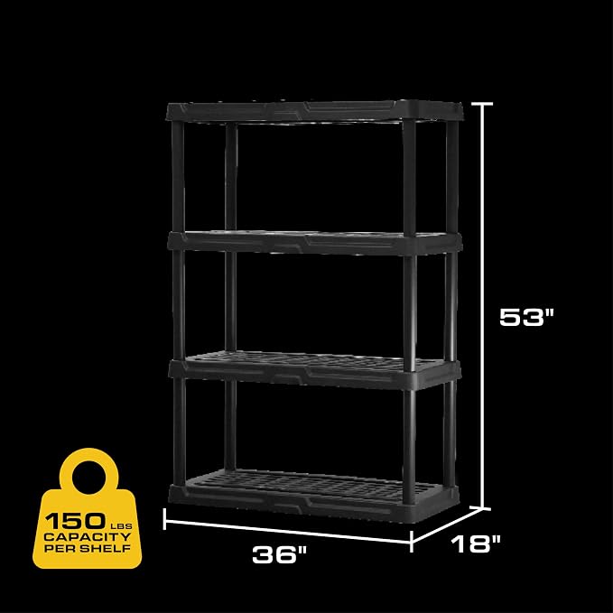 CENTREX CX 4-Tier Heavy Duty Plastic Storage Shelves that Support up to 150lbs/shelf, Organization and Storage, Weather-Resistant Design, Easy Assembly, 2 Pack, Black (53”H x 36”W x 18”D) - Image 3