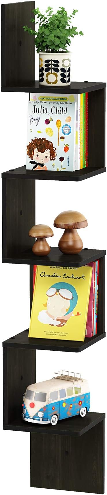 Furinno Rossi Wall Mount Floating Corner Shelf, 5-Tier Square , Espresso - Image 5