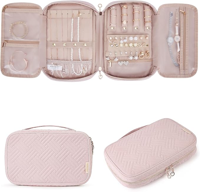 BAGSMART Jewelry Organizer Case Large Travel Jewelry Storage Bag for Necklace, Earrings, Rings, Bracelet, Soft Pink by BAGSMART