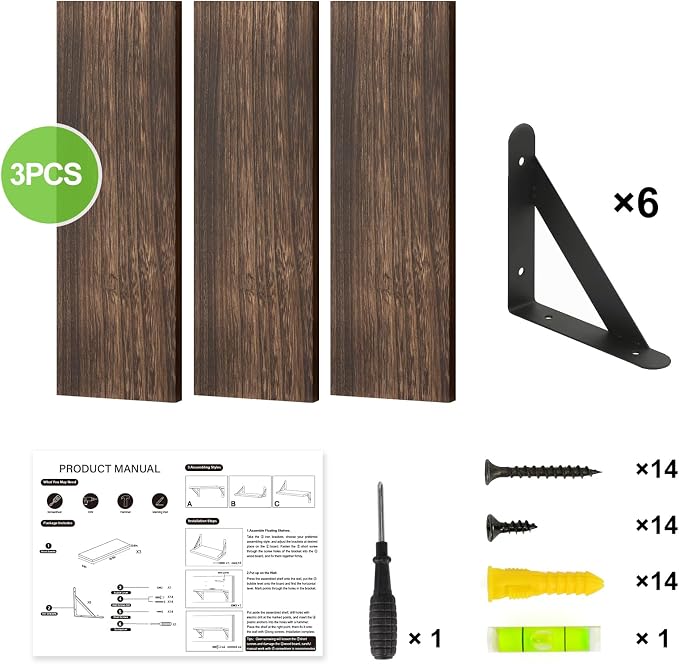 Fixwal Wall Shelves Floating Shelves for Wall Bedroom Bathroom Living Room Kitchen Storage and Decor(Brown, Set of 3, 16.5 Inch) - Image 5