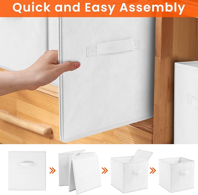 Criusia Storage Cubes - 13 Inch Heavy Duty Fabric Storage Bins for Shelves Closet Cube Organizer - 8 Pack Collapsible Cube Storage Bins Baskets for Clothes Blankets Toys - Nursery Organization (White) - Image 6