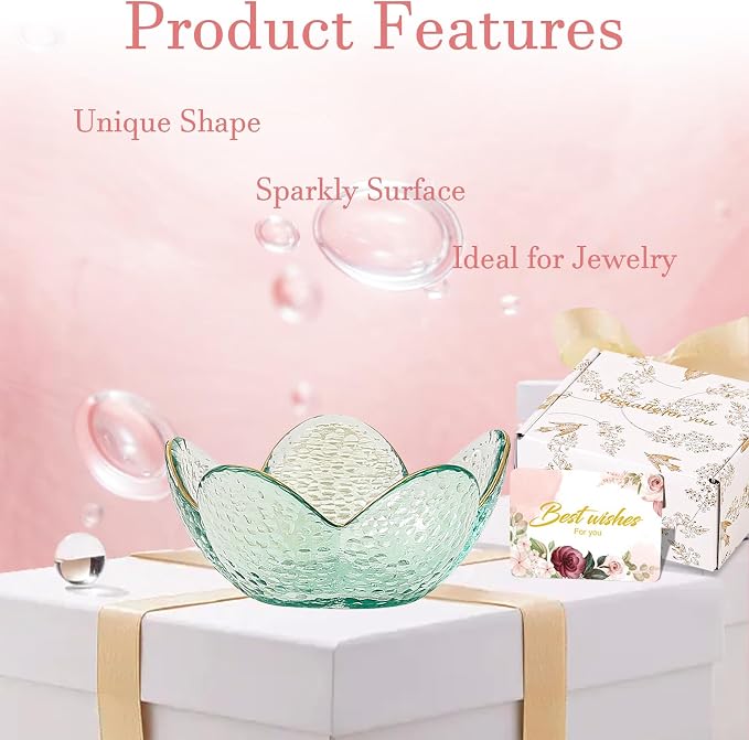 Binoster Friendship Gifts For Women Jewelry Dish Glass Ring Dish Jewelry Tray Cute Vanity Organizer Room Decor Jewellery Tray Trinket Dish Cute Bedroom Decor Christmas House Warming Gifts for women - Image 8