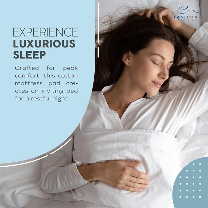 100% Cotton Cover Waterproof Mattress Pad Protector Polyester Filled Quilted Deep Pocket Fits Up to 18 Inches, Queen