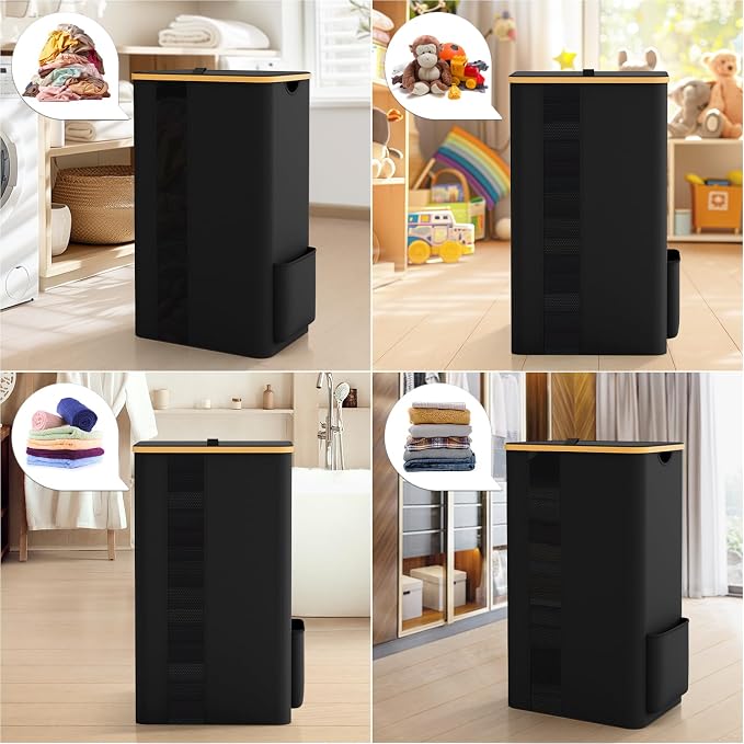BlissTotes Laundry Basket with Lid, 100L Clothes Laundry Hamper with Handles and Removable Laundry Bag, Breathable Design Hamper with Lid for Bedroom, Bathroom, Dorm, Laundry Room - Black - Image 3