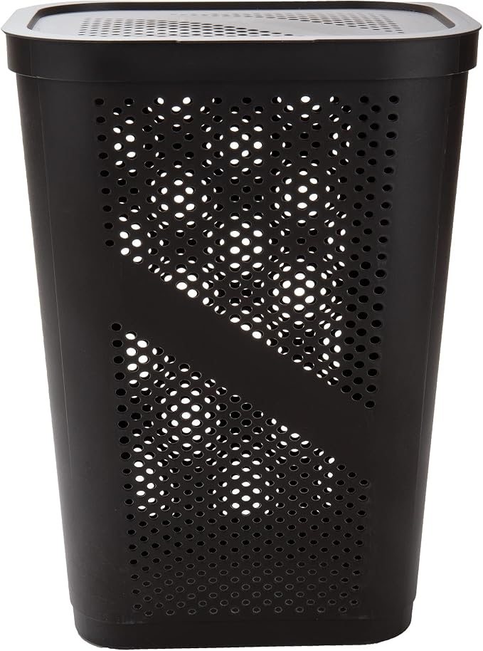 Mind Reader Slim Laundry Hamper with Lid, 60L Clothes Basket, Ventilated Plastic, Brown - Image 5