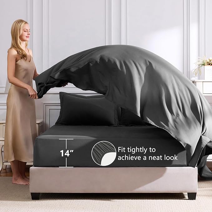 CozyLux California King Comforter Set Dark Grey - Cal King Bed in a Bag 7 Pieces, Luxury Soft Bed Set for All Seasons, Bedding Set with Down Alternative Comforter, Sheets, Pillowcases & Shams