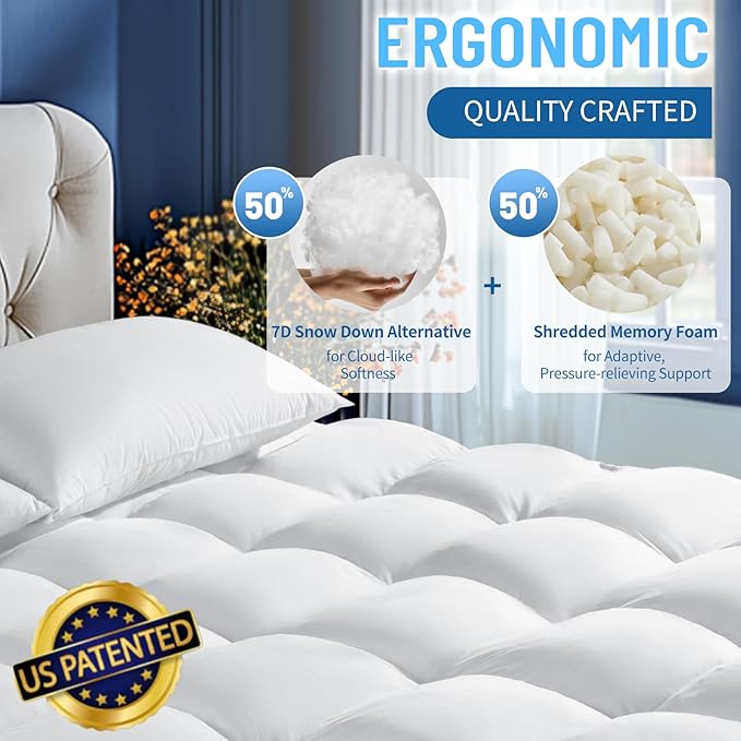 Memory Foam Mattress Topper for Back Pain Relief, Extra Soft Pillow Top Mattress Pad,Breathable Mattress Cover for Fluffy Shredded Memory Foam Filled(Queen,60"x80")