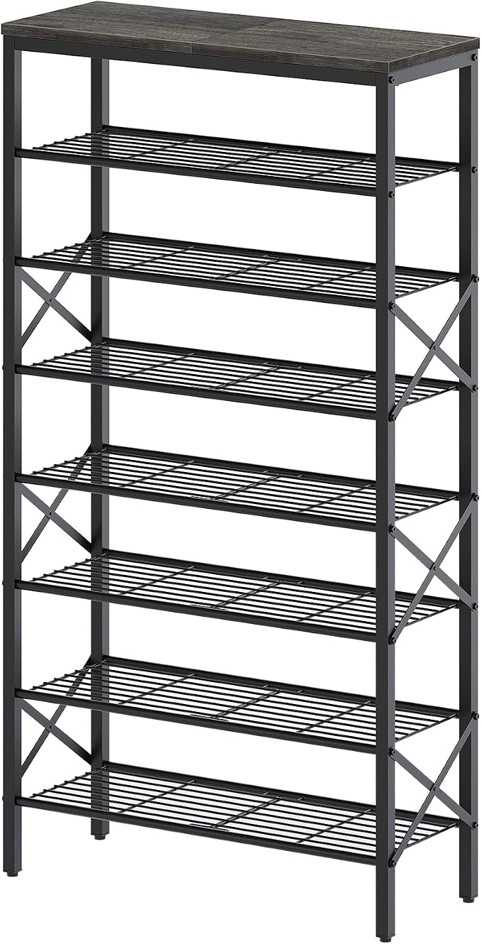 YATINEY 8 Tier Shoe Rack, Large Capacity Shoe Storage Organizer Holds 32 Pairs, Sturdy and Stable, for Entryway, Hallway, Closet, Dorm Room, Charcoal and Black SS08BC by Yatiney