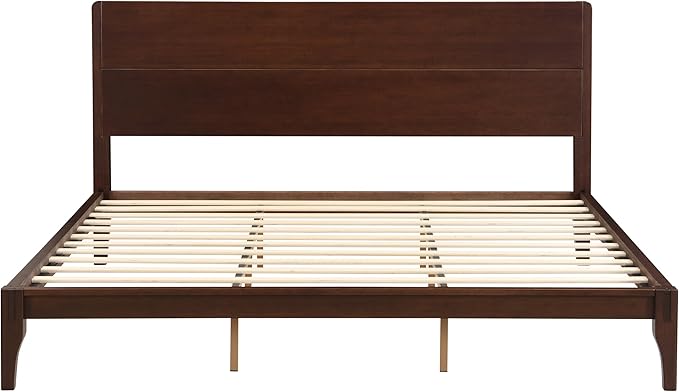 Merax King Size Bamboo Platform Bed, Mid-Century Modern Bed Frame with Tall Headboard, Solid Sustainable Bedframe King-Size, Wood Slat Support, No Box Spring Needed, Easy Assembly, Espresso