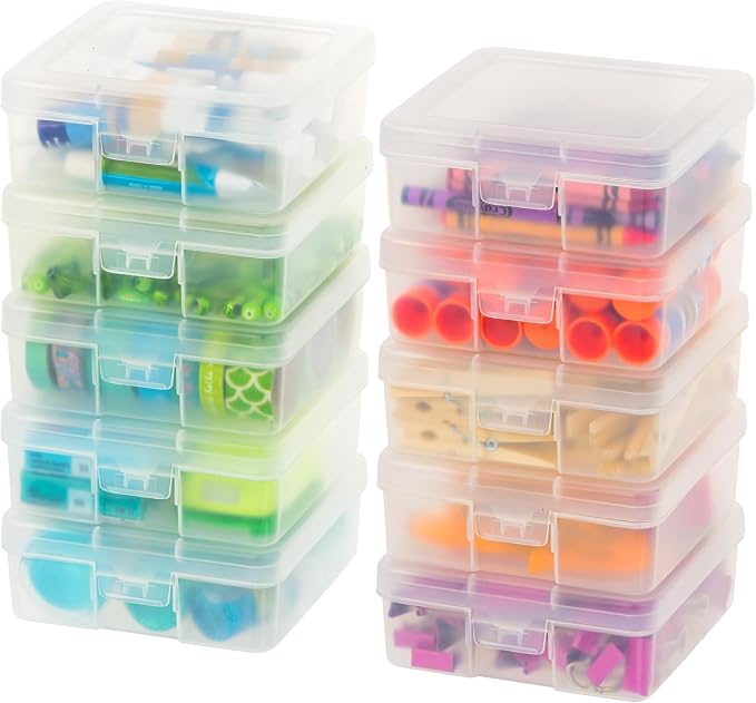 IRIS USA Pencil Case Boxes, 10-Pack, |Made in USA|, Plastic Bead Organizing Containers with Snap Lid for Arts, Crafts, Ephemera, Stickers, & Dance Cheer, Clear - Small by IRISUSA