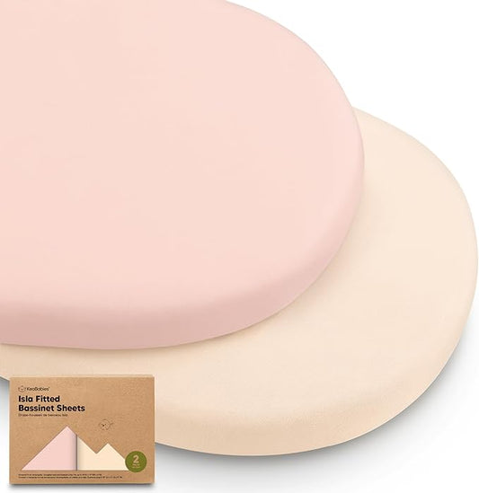 2-Pack Baby Bassinet Sheets Girl, Boy - 33x17 Viscose Derived from Bamboo Bedside Mattress Fitted Bassinet Sheets, Compatible with Halo Bassinest Swivel Sleeper, Baby Delight, Graco (Cameo)