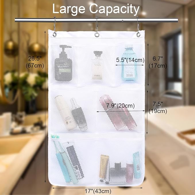 GYEUKHAM Hanging Mesh Shower Caddy for Bathroom - Quick Drying Portable Shower Organizer with Multiple Pockets for Soap,Shampoo and Cruise Ship Essentials Saving Bathroom Storage,White,2 Pack - Image 2