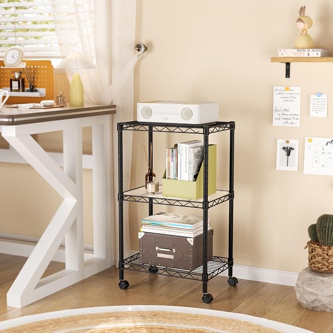 SINGAYE 3 Small Shelves Storage Shelf Wire Shelving Unit Metal Shelf Adjustable Organizers Storage Shelving with Wheels for Bathroom Laundry Room Kitchen Pantry11.5”D x 17.5”W x 30.5”H Black - Image 9