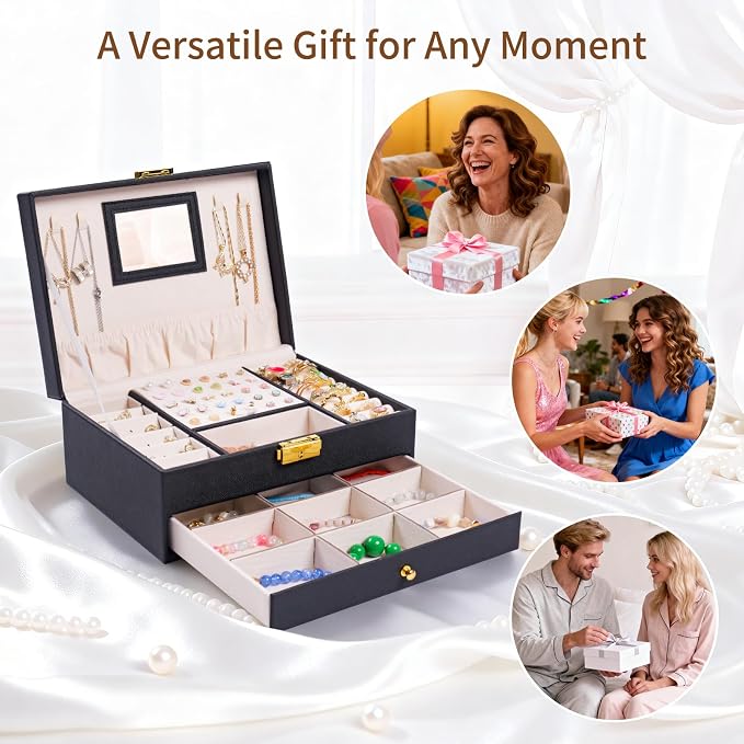 coobest Jewelry Box, 2 Layer Jewelry Organizer with Velvet Earring Organizer, Jewelry Holder Organizer Travel, White Jewelry Boxes for Women, Jewelry Boxes & Organizers for Girls, Black - Image 7