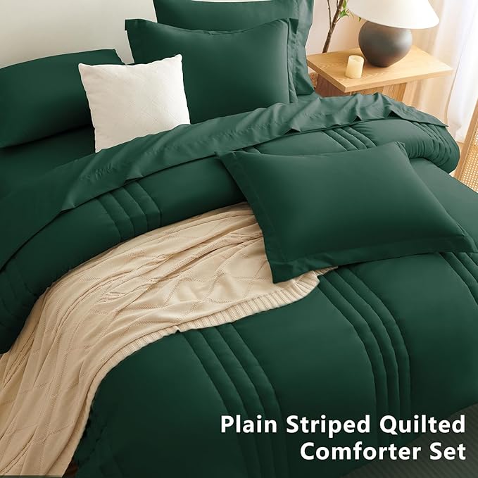 CozyLux King Size Comforter Sets - 7 Piece Bed in a Bag Emerald Green Comforter Set with Sheets Bed Set All Seasons, Soft Bedding Set with Down Alternative Comforter, Sheets, Pillowcases & Shams
